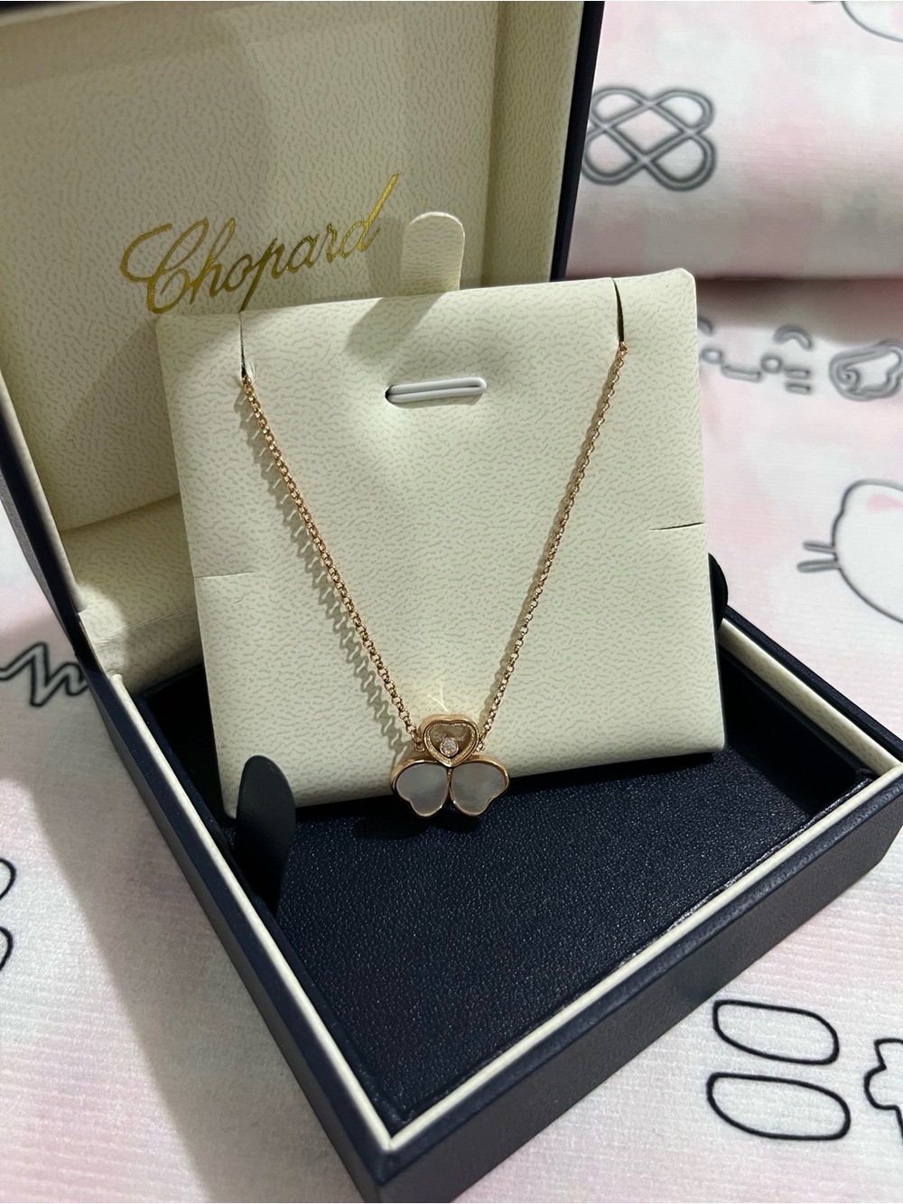 Chopard Rose Gold and White Clover Necklace with Diamond Accent